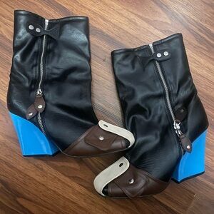 Fashion Nova Black and Blue Heeled Boots